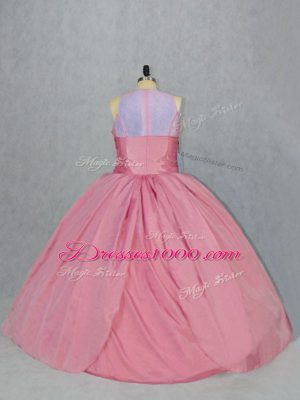 Eye-catching Pink Scoop Zipper Embroidery Quince Ball Gowns Sleeveless