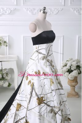 Delicate White Off The Shoulder Pattern Evening Dress Printed Sleeveless Brush Train