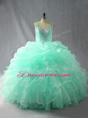 Graceful Apple Green Sleeveless Beading and Ruffles and Pick Ups Floor Length Quinceanera Dresses