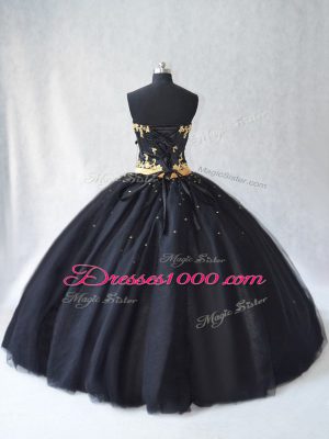 High Class Strapless Sleeveless Lace Up Sweet 16 Dress Black Tulle