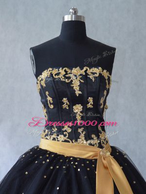 High Class Strapless Sleeveless Lace Up Sweet 16 Dress Black Tulle