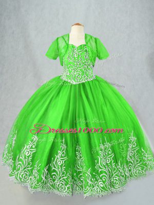 Spaghetti Straps Lace Up Beading and Embroidery Pageant Dress Toddler Sleeveless