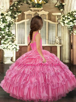 Luxurious Aqua Blue Organza Lace Up Kids Pageant Dress Sleeveless Floor Length Ruffled Layers