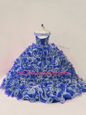 Multi-color Ball Gown Prom Dress Off The Shoulder Sleeveless Court Train Lace Up