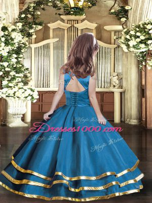 Teal Lace Up Scoop Ruffled Layers Custom Made Organza Sleeveless