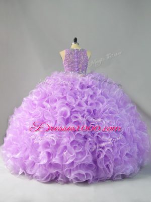 Simple Lavender Scoop Zipper Beading and Ruffles Quinceanera Dresses Sleeveless