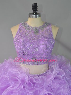 Simple Lavender Scoop Zipper Beading and Ruffles Quinceanera Dresses Sleeveless