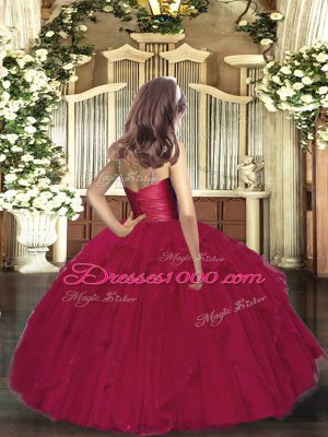 Dazzling Floor Length Ball Gowns Sleeveless Burgundy Kids Pageant Dress Zipper