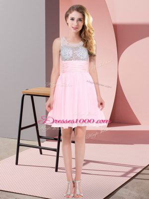 Flirting Chiffon Scoop Sleeveless Side Zipper Beading Damas Dress in Baby Pink