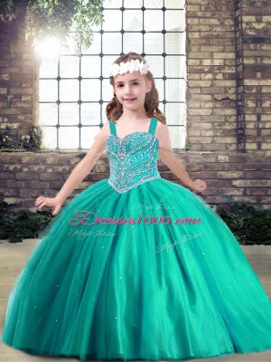 Best Turquoise Sleeveless Beading Floor Length Little Girl Pageant Dress