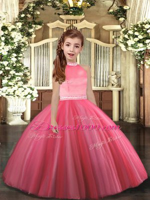 Fantastic High-neck Sleeveless Tulle Pageant Gowns For Girls Beading Zipper