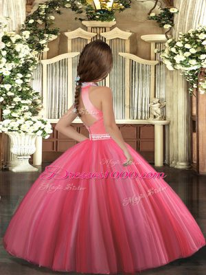 Fantastic High-neck Sleeveless Tulle Pageant Gowns For Girls Beading Zipper