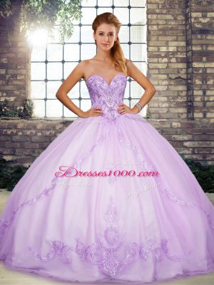 Lavender Sleeveless Floor Length Beading and Embroidery Lace Up Vestidos de Quinceanera
