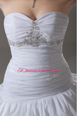 White Lace Up Bridal Gown Beading and Pick Ups Sleeveless Brush Train