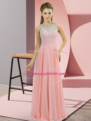 Elegant Pink Sleeveless Chiffon Zipper Prom Evening Gown for Prom and Party