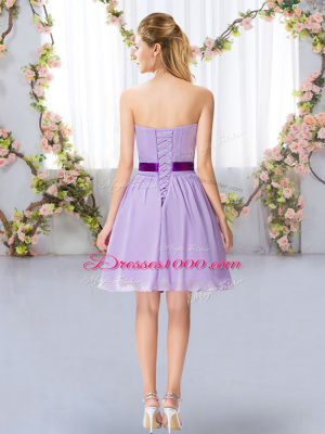 Lovely Lavender Lace Up Sweetheart Belt Wedding Party Dress Chiffon Sleeveless