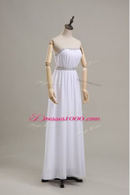 Floor Length White Wedding Gown Chiffon Sleeveless Beading