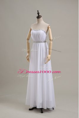 Floor Length White Wedding Gown Chiffon Sleeveless Beading