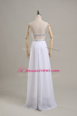 Floor Length White Wedding Gown Chiffon Sleeveless Beading