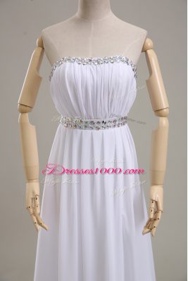 Floor Length White Wedding Gown Chiffon Sleeveless Beading