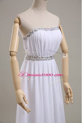 Floor Length White Wedding Gown Chiffon Sleeveless Beading