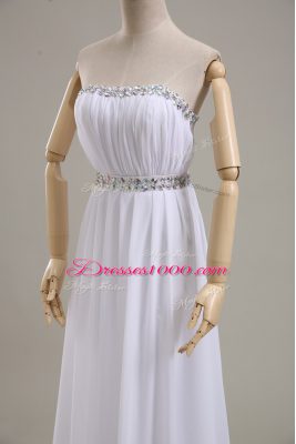 Floor Length White Wedding Gown Chiffon Sleeveless Beading