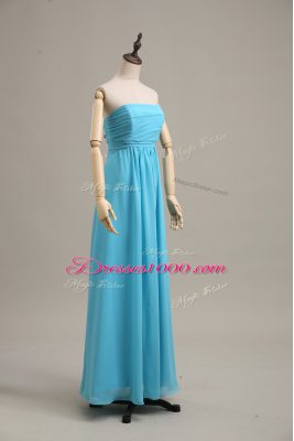 Smart Baby Blue Empire Chiffon Strapless Sleeveless Ruching Floor Length Zipper Homecoming Dress