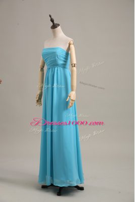 Smart Baby Blue Empire Chiffon Strapless Sleeveless Ruching Floor Length Zipper Homecoming Dress