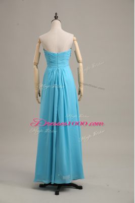 Smart Baby Blue Empire Chiffon Strapless Sleeveless Ruching Floor Length Zipper Homecoming Dress