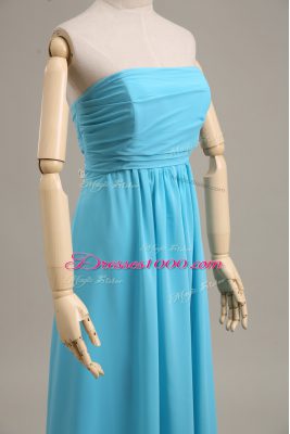 Smart Baby Blue Empire Chiffon Strapless Sleeveless Ruching Floor Length Zipper Homecoming Dress