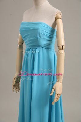 Smart Baby Blue Empire Chiffon Strapless Sleeveless Ruching Floor Length Zipper Homecoming Dress