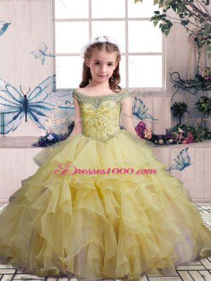 Yellow Lace Up Off The Shoulder Beading and Ruffles Winning Pageant Gowns Organza Sleeveless