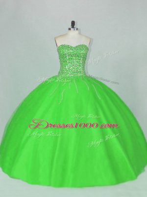 Low Price Sweetheart Sleeveless Quinceanera Dress Floor Length Beading Green Tulle