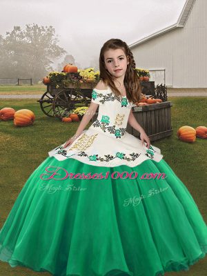 Turquoise Straps Neckline Embroidery Kids Formal Wear Sleeveless Lace Up