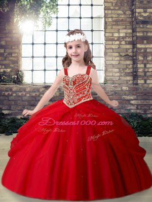 Sleeveless Lace Up Floor Length Beading Little Girls Pageant Gowns