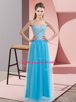 Custom Fit Aqua Blue Tulle Lace Up Evening Dress Sleeveless Floor Length Beading