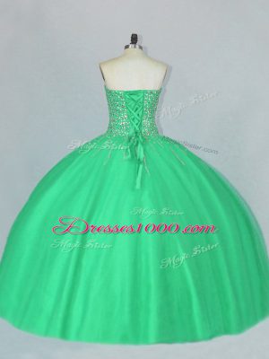 Charming Ball Gowns 15th Birthday Dress Green Sweetheart Tulle Sleeveless Floor Length Lace Up