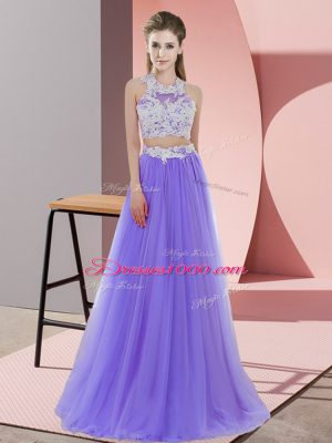 Luxury Sleeveless Tulle Floor Length Zipper Damas Dress in Lavender with Lace