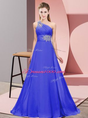 Sleeveless Chiffon Floor Length Lace Up Homecoming Dress in Purple with Beading and Ruching