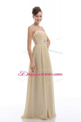 Lace Up Dress for Prom Light Yellow for Prom and Party and Military Ball with Beading and Ruching