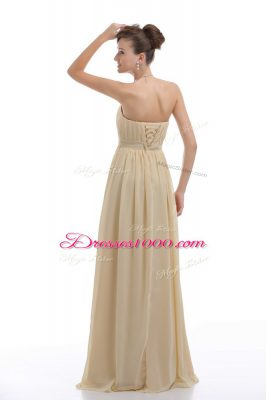 Lace Up Dress for Prom Light Yellow for Prom and Party and Military Ball with Beading and Ruching