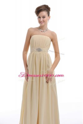 Lace Up Dress for Prom Light Yellow for Prom and Party and Military Ball with Beading and Ruching