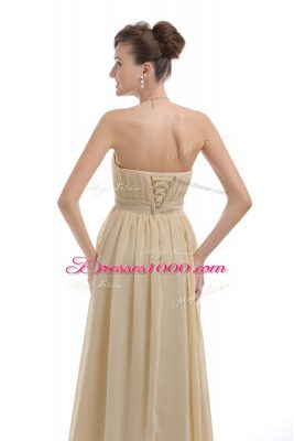 Lace Up Dress for Prom Light Yellow for Prom and Party and Military Ball with Beading and Ruching