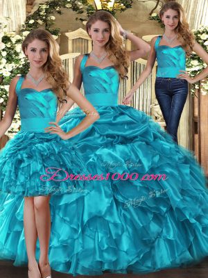 Top Selling Sleeveless Ruffles and Pick Ups Lace Up Quince Ball Gowns