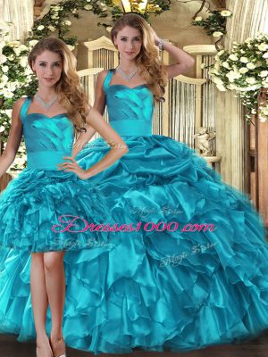 Top Selling Sleeveless Ruffles and Pick Ups Lace Up Quince Ball Gowns