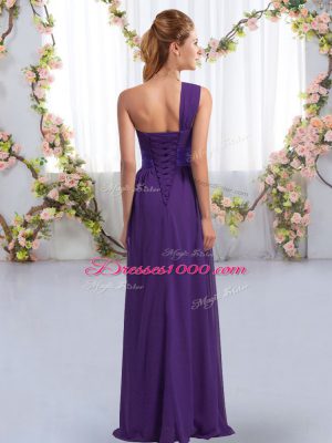 Beauteous Sleeveless Lace Up Floor Length Ruching Bridesmaid Dresses