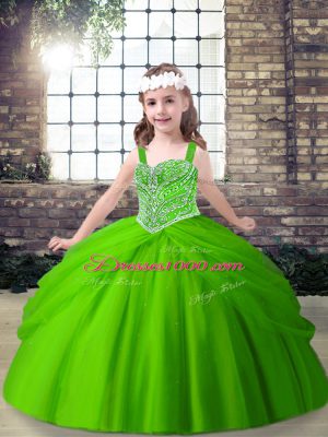 Sleeveless Lace Up Floor Length Beading Party Dress for Toddlers