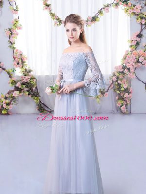 3 4 Length Sleeve Lace Up Floor Length Lace Damas Dress