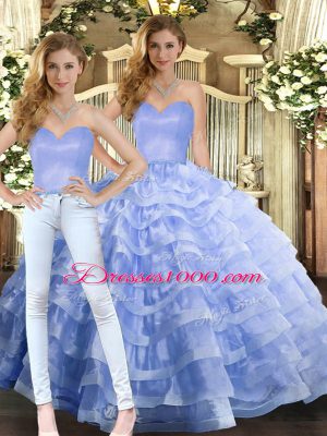 Suitable Lavender Sweetheart Neckline Ruffled Layers Quinceanera Gowns Sleeveless Lace Up