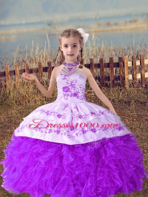 Organza Sleeveless Floor Length Little Girls Pageant Dress Wholesale and Beading and Embroidery and Ruffles